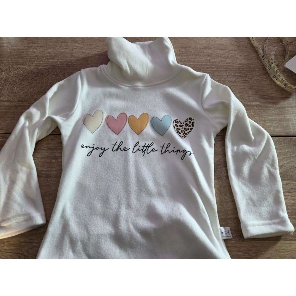 Girls‎ White Fleece Turtleneck Sweater Enjoy The Little Things Hearts Size 90